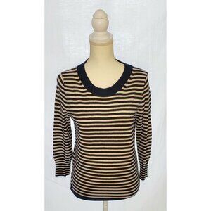 J. Crew Collection 100% Cashmere Sweater  Striped Ivory Navy Italy Marine Sz. S